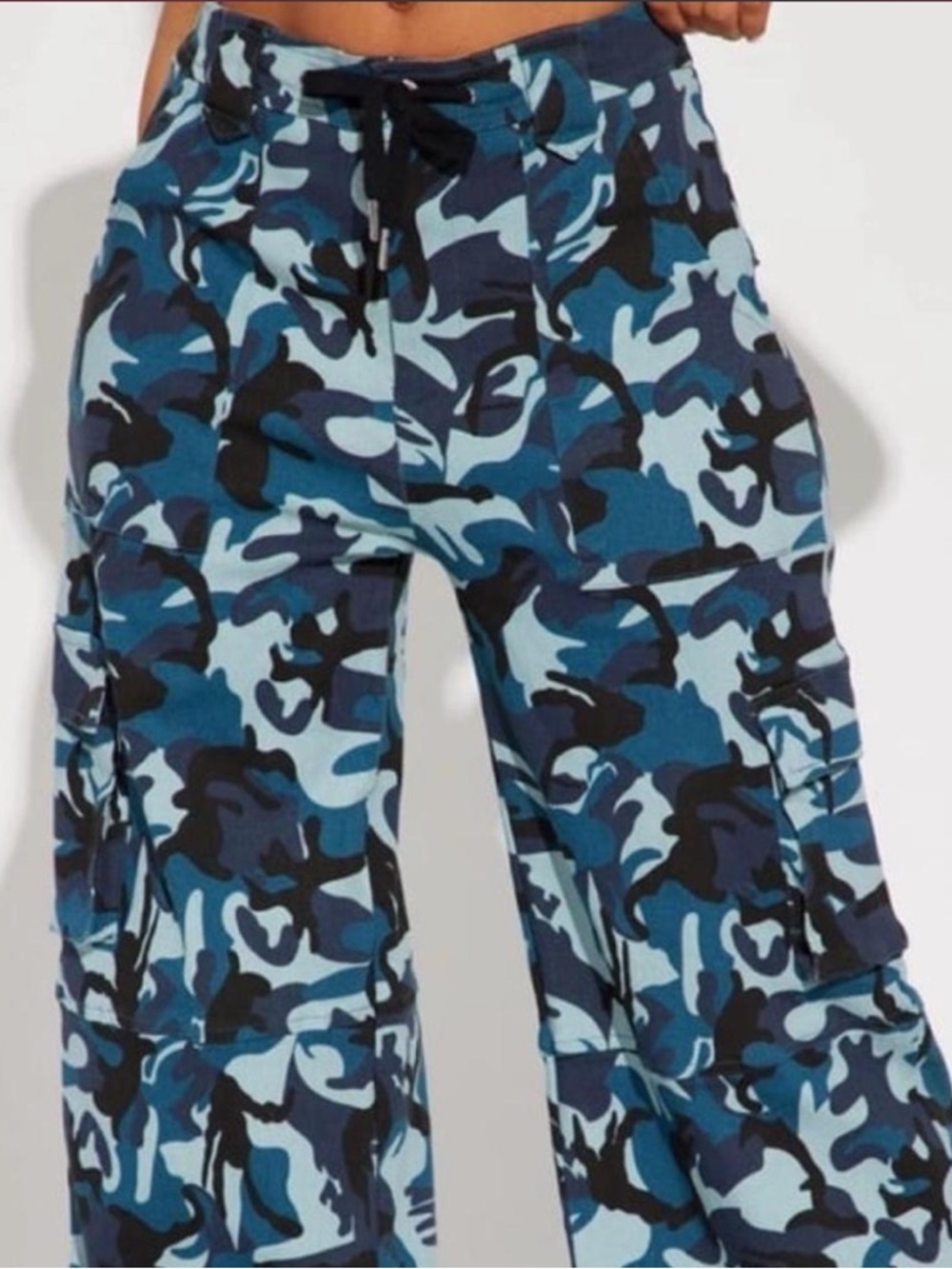 BLUE CAMO WIDE LEG PANTS - NEW
